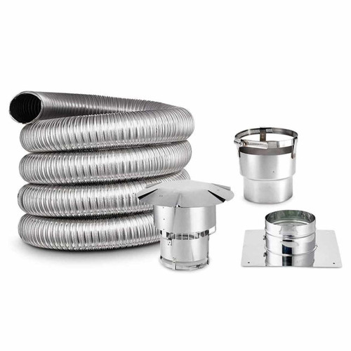 4'' x 25' DIY Chimney Smooth-Wall Liner Kit with Stove Adapter