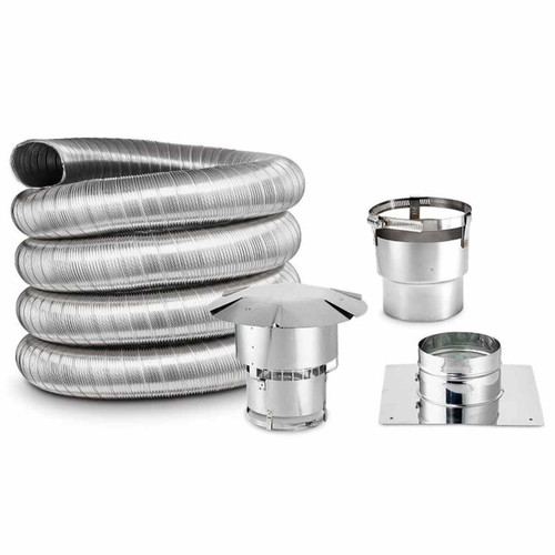 5'' x 25' DIY Chimney Single-Wall Liner Kit with Stove Adapter