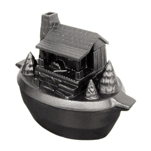 Cast Iron Wood Stove Kettle Steamer with Pine Cone Design - Black