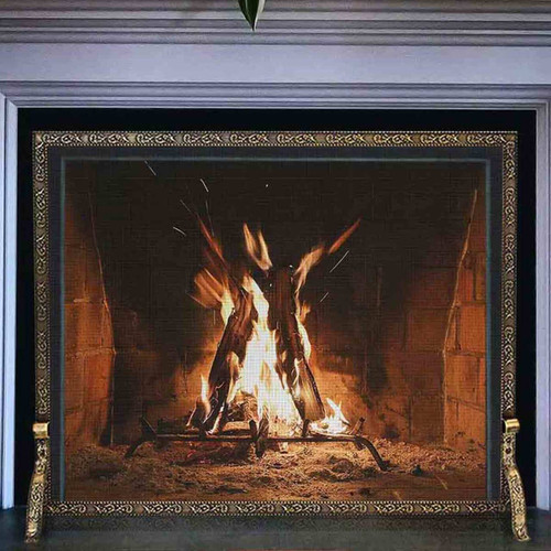 Pilgrim 39'' x 31'' Antique Brass Bay Branch Embossed Fireplace Screen