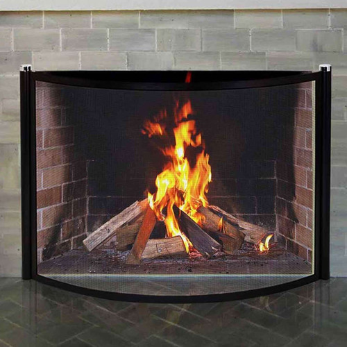 Pilgrim 44'' x 31'' Black and Polished Nickel Metro Bowed Fireplace Screen