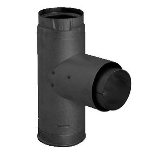 4'' PelletVent Pro Adapter Tee with Clean-Out Tee Cap - Black - 4PVP-TADB