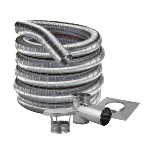 5'' DuraFlexSS 304 Tee Kit with 15' Flexible Stainless Steel Chimney Liner - 5DF304-15KT