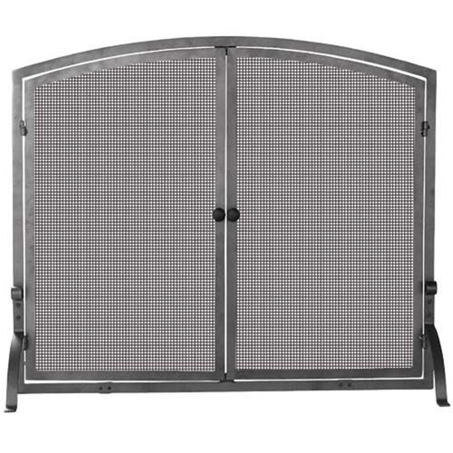 Medium Single Panel Olde World Iron Fireplace Screen with Doors