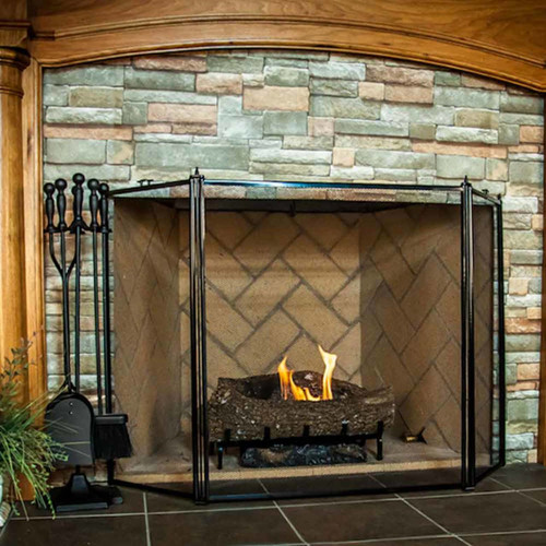 3 Fold Fireplace Screen - Black