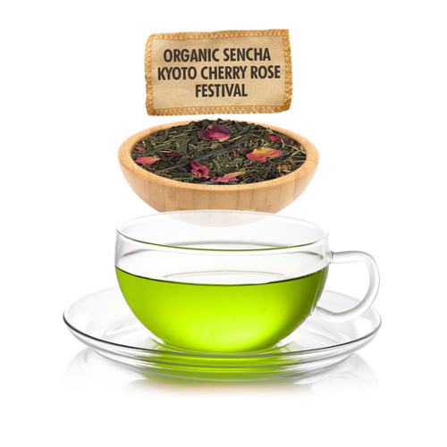 Organic Sencha Kyoto Cherry Rose Festival Green Tea - Loose Leaf - Sampler Size - 1oz