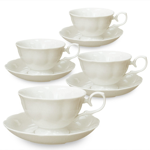 White Porcelain Cup & Saucer - Diana - Set of 4
