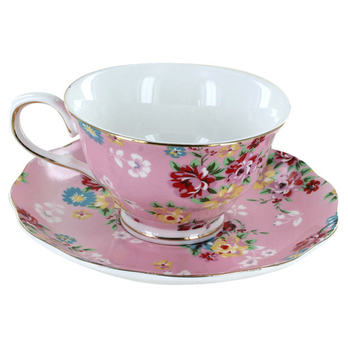 Shabby Rose Pink Porcelain - Tea Cup and Saucer Set