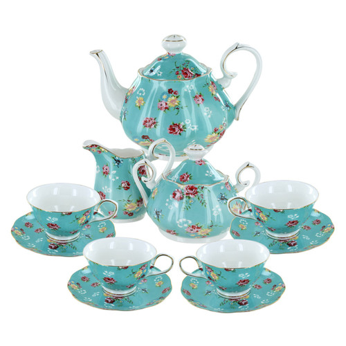 Shabby Rose Turquoise Porcelain Tea Set