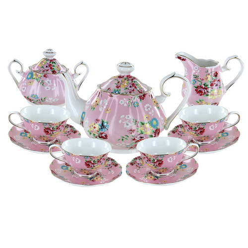 Shabby Rose Pink Porcelain Tea Set