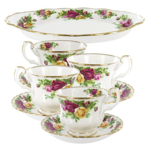 Royal Albert Old Country Roses Tea Cup & Tray Set - 9 Pieces