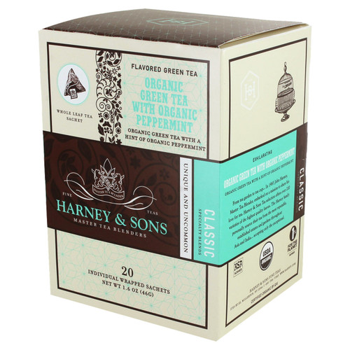 Harney and Sons Tea - Organic Green Tea with Peppemint - 20 count