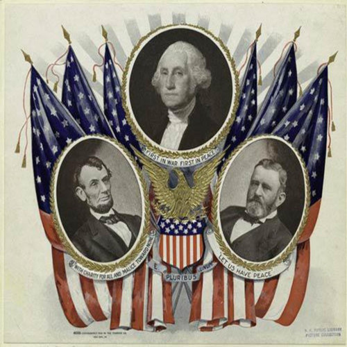 Portraits of presidents Lincoln, Washington, and Grant. - Downloadable Image