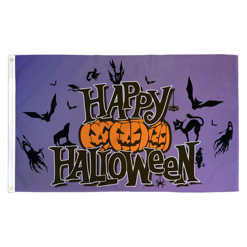 Purple Happy Halloween Flag - 3ft x 5ft Printed Polyester