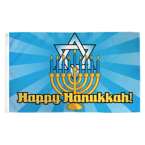 Happy Hanukkah Flag - 3ft x 5ft Printed Polyester