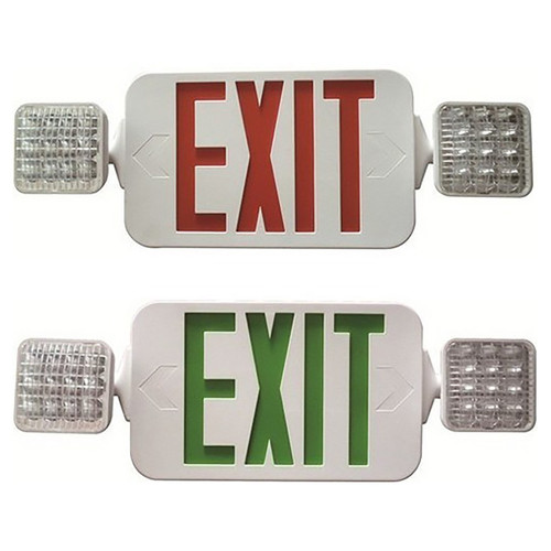 Double Side LED Combination Exit Sign - High Output - Adjustable Square LED Lamp Heads - 90 Min. Emergency Operation - 120/277V - Morris