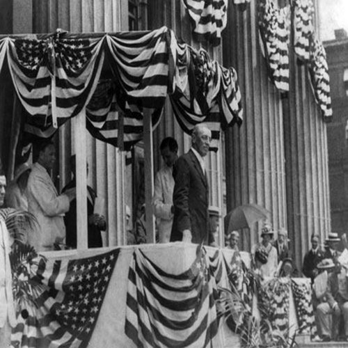 Woodrow Wilson with American Flag Banners