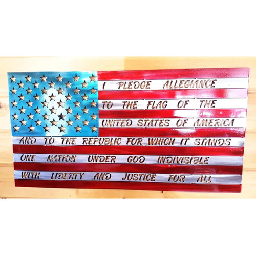 32" Decorative Metal Art - American Flag with Full Pledge in Red - White - Blue