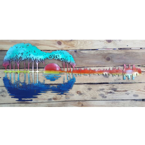 24" Decorative Metal Art - Sunset Guitar