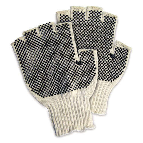 12-Pair Pack Memphis Cotton Poly PVC Dotted Fingerless Work Gloves