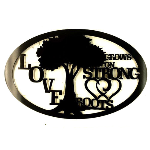 23" Decorative Metal Art - Love Grows On Strong Roots in Black