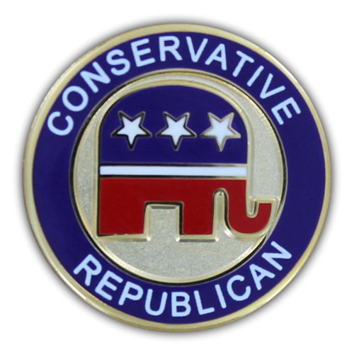 Gold Round Metal Conservative Republican Lapel Pin
