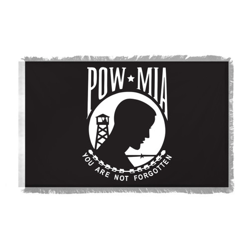 POW MIA Indoor Flag 4x6ft Nylon - Single Sided - Silver Fringe