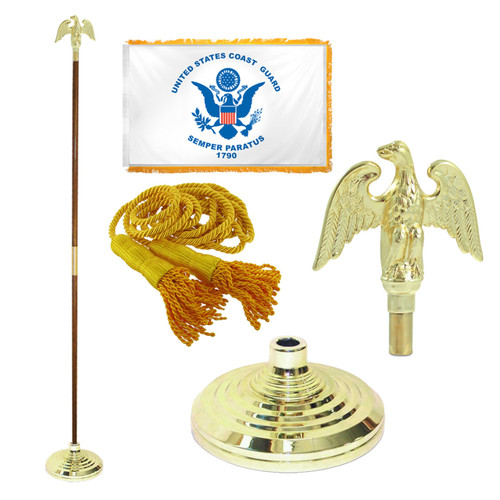 Coast Guard 4ft x 6ft Flag - Super Tough - Tassel, Telescoping Flagpole, and Base