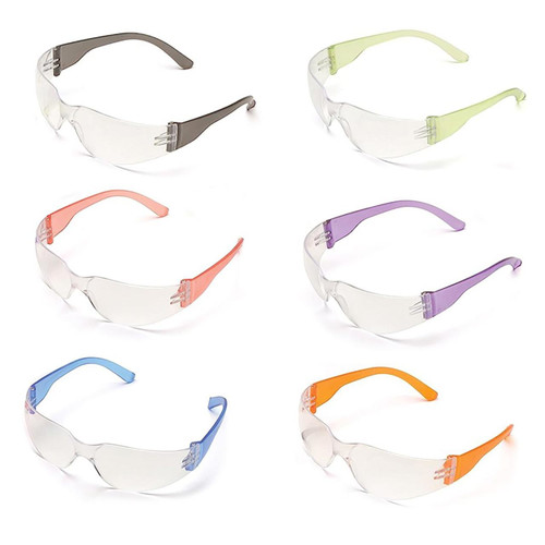 Pyramex Mini Intruder Safety Glasses - Clear Lens - Assorted Temple Colors - Case of 12