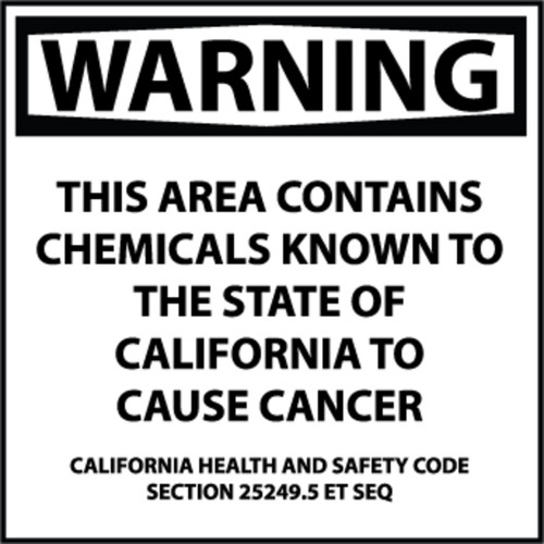 Warning This Area Contains Chemicals, 10x10, Pressure Sensitive Vinyl, HazMat California Proposition 65