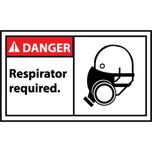 Danger Respirator Required Graphic 3x5 Pressure Sensitive Vinyl Label 5 Per Package