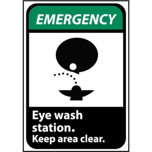 Emergency Eye Wash Station Keep Area Clear Graphic, 10x7 Rigid Plastic Sign