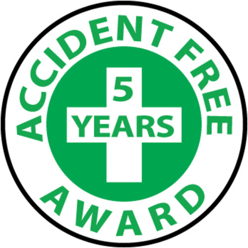Accident Free Award 5 Years 2" Vinyl Hard Hat Emblem - Single Sticker