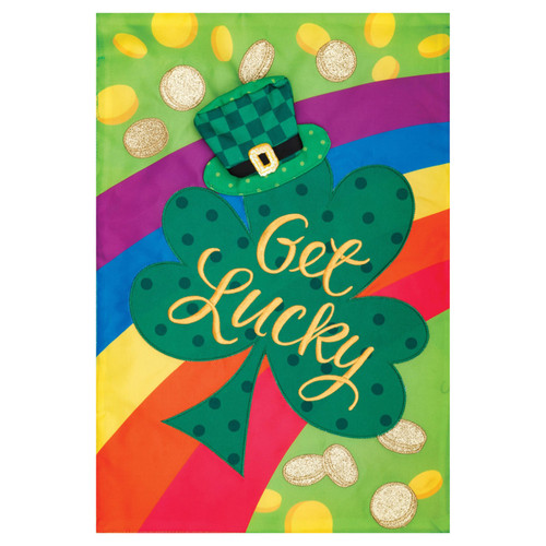 St Patricks Day Applique Garden Flag - Get Lucky - 12in x 18in
