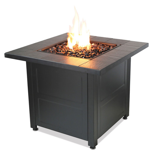 LP Gas Outdoor Fire Table w/ 28" Stamped Tile Design Top - Black Finish