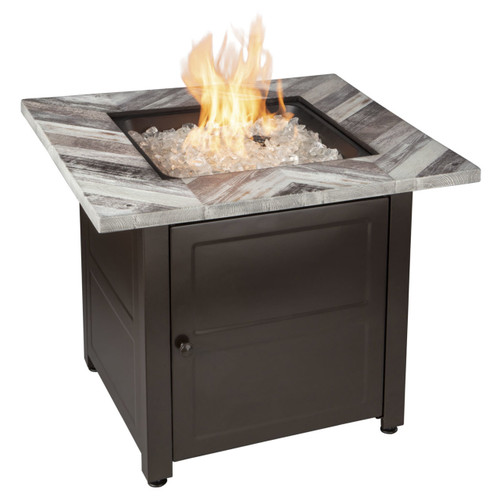 The Duval - LP Gas Outdoor Fire Pit w/ Printed Resin Mantel - Brown