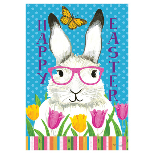 Easter Garden Flag - Bunny with Glasses - 12in x 18in