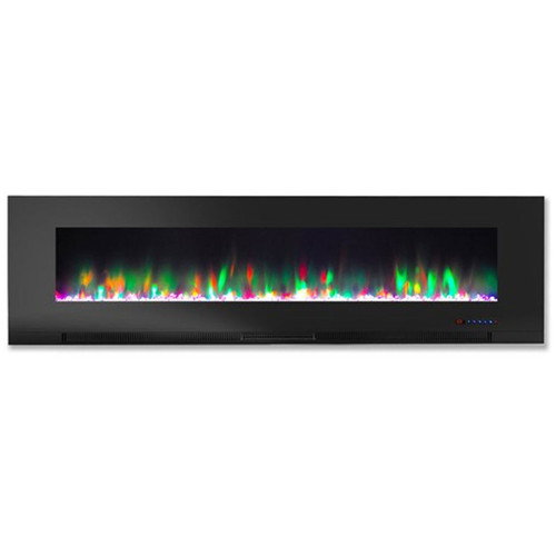 Cambridge 60" Color Changing Wall Mount Fireplace w/ Crystals - Black