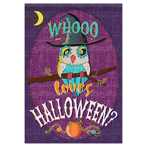 Carson Halloween Garden Flag - Whooo Loves Halloween? - 12.5in x 18in