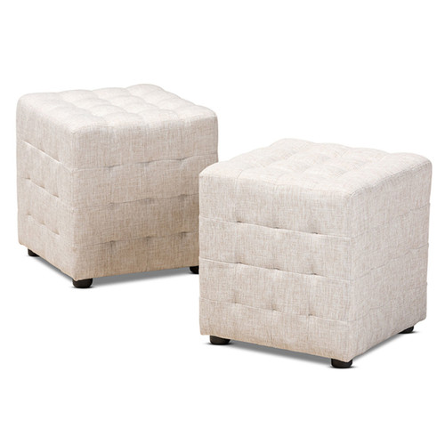 Baxton Studio Elladio Modern and Contemporary Beige Fabric Upholstered Tufted Cube Ottoman Set of 2