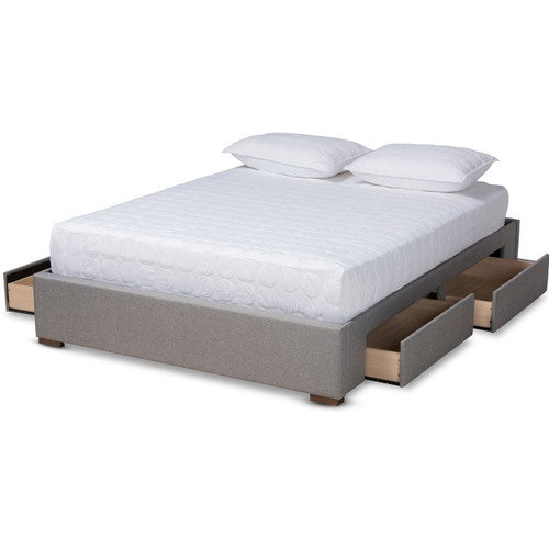 Baxton Studio Leni Modern and Contemporary Light Gray Fabric Upholstered 4-Drawer King Size Platform Storage Bed Frame