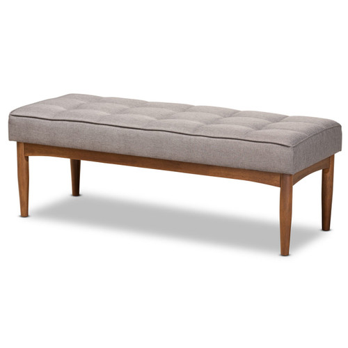 Baxton Studio Sanford Mid-Century Modern Gray Fabric Upholstered and Walnut Brown Finished Wood Dining Bench