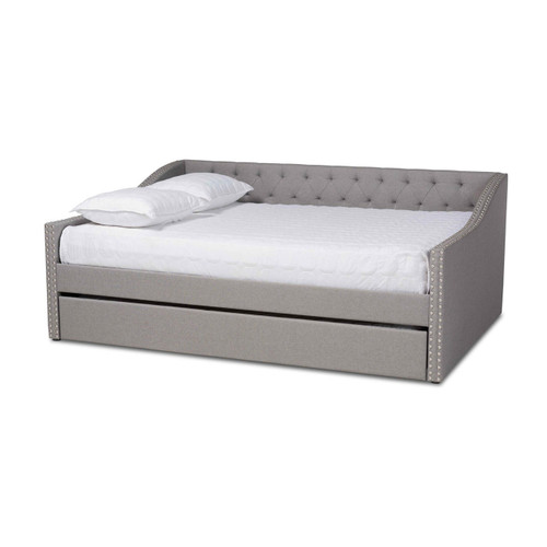 Baxton Studio Haylie Modern and Contemporary Light Grey Fabric Upholstered Full Size Daybed with Roll-Out Trundle Bed