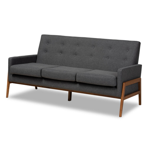 Baxton Studio Perris Mid-Century Modern  Grey Fabric Upholstered Walnut Finished Wood Sofa