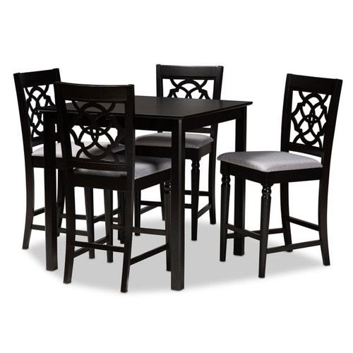 Baxton Studio Arden Modern and Contemporary Grey Fabric Upholstered Espresso Brown Finished 5-Piece Wood Pub Set