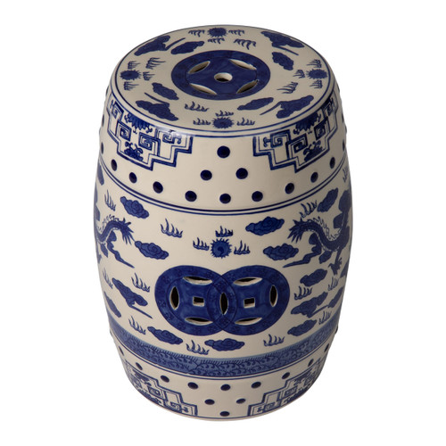 Small Double Medallion Dragon Ceramic Garden Stool Blue And White Small Double Medallion Dragon Ceramic Garden Stool Blue And White