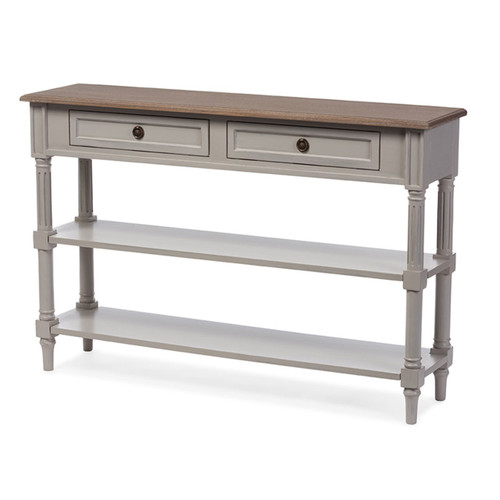Baxton Studio Edouard French Provincial Style White Wash Distressed Wood and Gray Two-tone 2-drawer Console Table