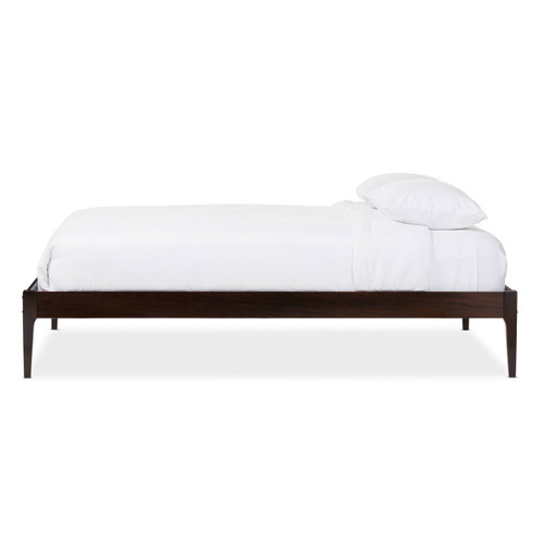 Baxton Studio Bentley Mid-Century Modern Cappuccino Finishing Solid Wood Queen Size Bed Frame