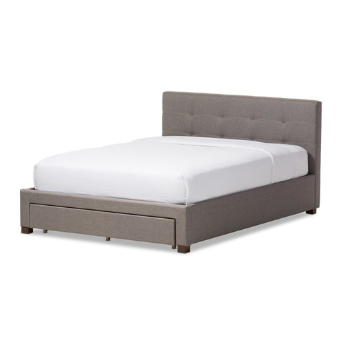 Baxton Studio Brandy Modern and Contemporary Grey Fabric Upholstered Queen Size Platform Bed with Storage Drawer