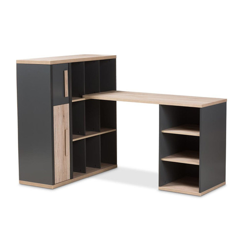 Baxton Studio Pandora Modern and Contemporary Dark Gray and Light Brown Two-Tone Study Desk with Built-in Shelving Unit